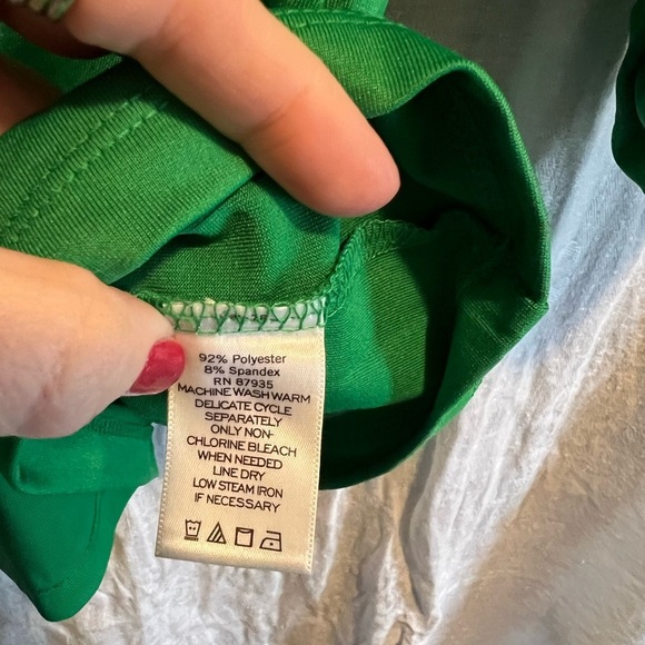 Susan Graver green shirt, gathered 3/4 sleeves. Zipper front. St. Patrick’s Day - Picture 3 of 6